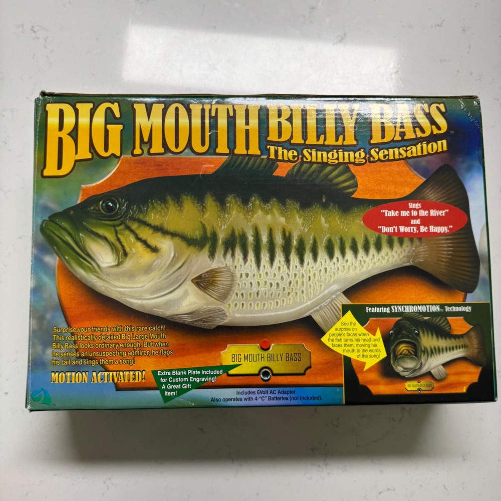 Vtg Gemmy Big Mouth Billy Bass Green Singing Sensation Motion Activated w/ Box